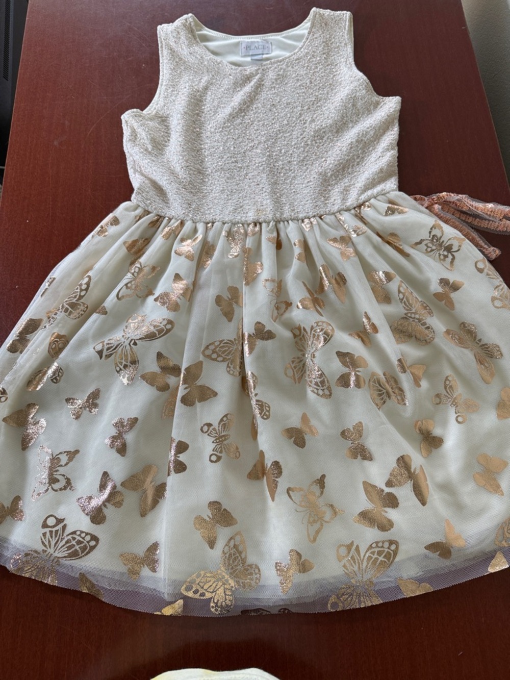 The Children's Place Cream Dress with Gold Butterfly Tulle Skirt